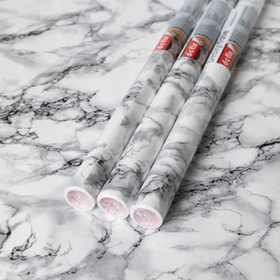 d-c-fix Marble White Self Adhesive Vinyl Wrap Film for Kitchen Worktops and Furniture 2m(L) 67.5cm(W) pack of 3 rolls