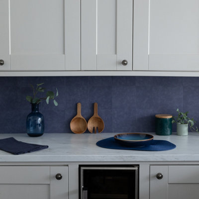 d-c-fix Micro Cement Blue Self-Adhesive Vinyl Wall Tiles 15.25cm(W) 15.25cm(H) 1.2mm(D) Pack of 6 (0.14sqm)