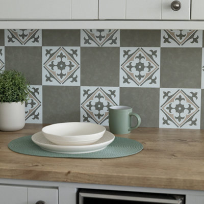 d-c-fix Micro Cement Olive Green 15.25 x 15.25cm Self-adhesive Vinyl Wall Tiles Pack 6