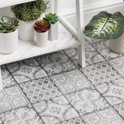 d c fix Moroccan Grey Self Adhesive Vinyl Floor Tiles Pack of 11 1sqm