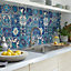 d-c-fix Moroccan Tile Riasan Blue 3D Splashback Wallpaper for Kitchen and Bathroom 4m(L) 67.5cm(W)