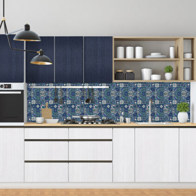 d-c-fix Moroccan Tile Riasan Blue 3D Splashback Wallpaper for Kitchen and Bathroom 4m(L) 67.5cm(W)