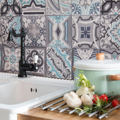 d-c-fix Moroccan Tile Simenta Grey 3D Splashback Wallpaper for Kitchen and  Bathroom 4m(L) 67.5cm(W)