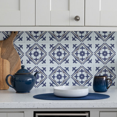 d-c-fix Nadia Blue Self-Adhesive Vinyl Wall Tiles 15.25cm(W) 15.25cm(H) 1.2mm(D) Pack of 36 (0.84sqm)