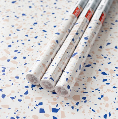 d-c-fix Stone Terrazzo Blue Self Adhesive Vinyl Wrap Film for Kitchen Worktops and Furniture 2m(L) 67.5cm(W) pack of 3 rolls