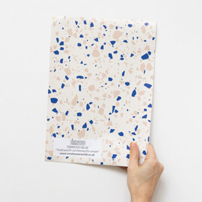 d-c-fix Terrazzo Blue Self Adhesive Vinyl Wrap Film for Kitchen Doors and  Worktops A4 Sample 297mm(L) 210mm(W)