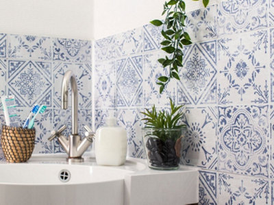 d c fix Vintage Blue Self Adhesive Vinyl Wall Tiles Pack of 6 0.56sqm