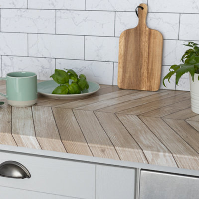 d-c-fix Woodgrain Chevron Natural Self Adhesive Vinyl Wrap Film for Kitchen Doors and Worktops 2m(L) 67.5cm(W) - 6