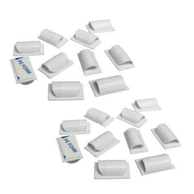 D-Line, 20 x White Cable Tidy Clips - Low profile Self-Adhesive Cable ...