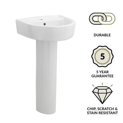 D Shape 1 Tap Hole Basin & Full Pedestal - 420mm - Balterley