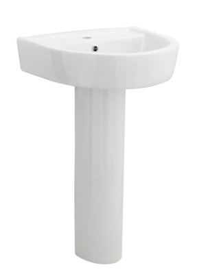 D Shape 1 Tap Hole Basin & Full Pedestal - 520mm - Balterley