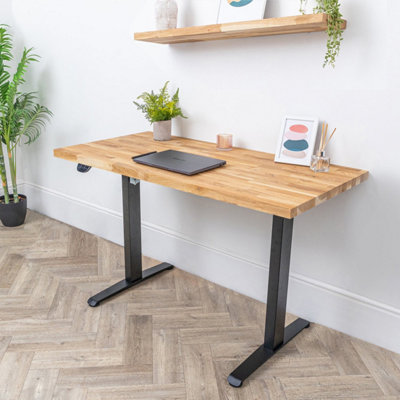 D1 Electric Standing Office Desk & Solid Oak Wood Desk Top - 1200mm x 800mm x 27mm Desktop - Sit Stand Electric Adjustable Desk