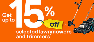 Get up to 15% off selected mowers & trimmers. Includes Mac Allister Solo Cordless 18V Rotary Lawnmower and Mac Allister Solo 18V Cordless Grass trimmer . Terms & conditions apply, see the *terms & conditions at the end of the page. Shop now.
