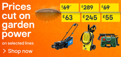 Prices cut on garden power. On selected lines. Includes Mac Allister 1200W 32cm Corded Push Lawnmower was £69 now £63, Kärcher K5 Classic Car & Home Pressure washer was£289 now £245 and Bosch Aquatak Pressure washer was £69 now £55. Shop now