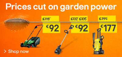 Prices cut on garden power. On selected lines. Includes bosch lawn mower was 118, now 92. Mac allister patio cleaner was was 132, was 105, now 92 and Karcher pressure washer was 194, now 177.