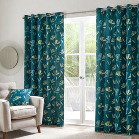 Dacey 100% Cotton Nature Inspired Print Pair of Eyelet Curtains
