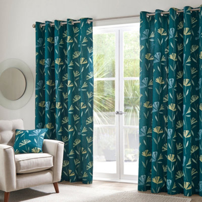 Dacey 100% Cotton Nature Inspired Print Pair of Eyelet Curtains | DIY ...