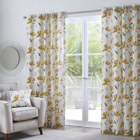 Dacey 100% Cotton Nature Inspired Print Pair of Eyelet Curtains
