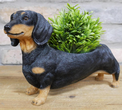 Dachshund shaped resin indoor or garden patio plant or herb planter ornament novelty Sausage Dog lover gift DIY at B Q