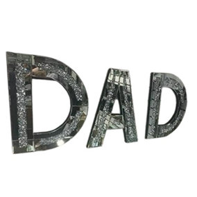 Dad Sign Silver Crushed Crystal Diamond Mirror Letters Wall Hung Shelf Sitter