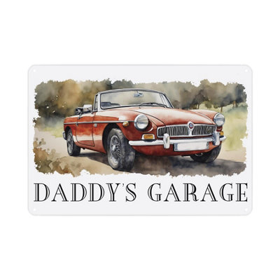 Daddys Garage Sign - Vintage Cars Themed Metal Plaque Garage/Man Cave Gifts for Fathers Day - Wall Decor 28cm x 20cm