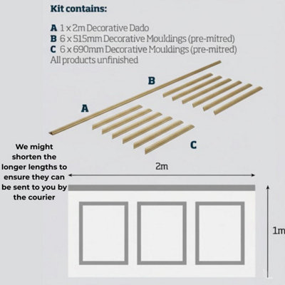 Dado Wall Panel Kit, High-Quality Pine Wood Decorative Moulding ...
