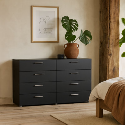 Daejeon Black Wide Wooden Chest of 8 Drawers