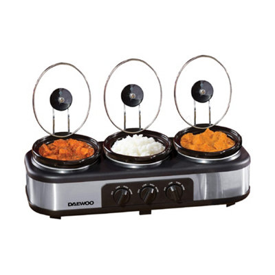 Daewoo 1.5L Triple Non-Stick Slow Cooker, 3 Individual Pots, 300W - Grey