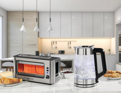 Daewoo 3000W Matching Glass Kettle and Toaster Set Slice