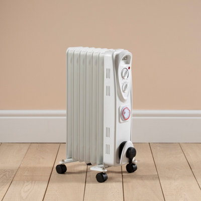 Daewoo 1500W Oil Filled Radiator 7 Fin Portable Heater With Timer 3 Heat Settings White HEA1894GE