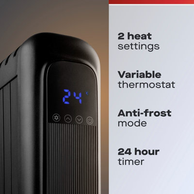 Daewoo 2000W Oil-Free Radiator with LED Display & Remote 24-hour Timer ...