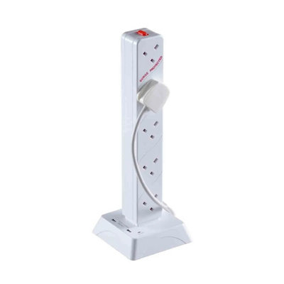 Daewoo 2M 10-Gang Tower Extension Lead Power Strip Sockets with 2 USB ...