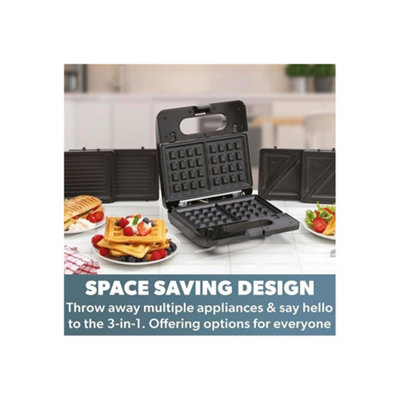 Daewoo 3-in-1 750W Snack Making Sandwich Toaster Waffle Maker & Panini ...