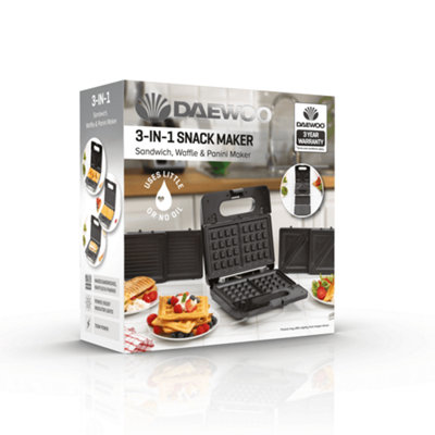 Daewoo 3-in-1 750W Snack Making Sandwich Toaster Waffle Maker & Panini ...