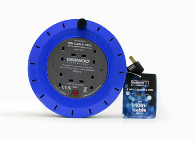 Daewoo 4 Gang Way Socket Outlets & 10 Metre Extension Lead Heavy Duty Cord Cable Reel