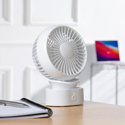 Daewoo 4" Portable Rechargeable Desk Fan Tiltable 3 Speed White