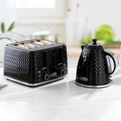 DAEWOO Argyle 3000W Retro Matching Kettle & 4-Slice Toaster Set 6 Level ...