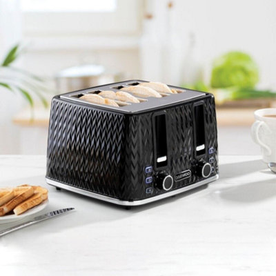 Daewoo Argyle Black 1.7L 3000W Kettle 4-Slice Toaster & Multi-Function Microwave with 8 Presets