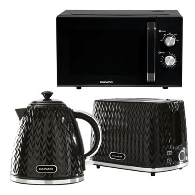 Daewoo Argyle Cordless Kettle 2 Slice Toaster 800W Microwave Set Black SDA2580GE