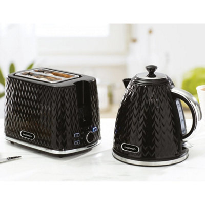 DAEWOO Argyle SDA1829GE Retro Set Kettle and Toaster Matching Bundle 2 Slice Browning Control Easy Clean 1.7L Jug Auto Off Black