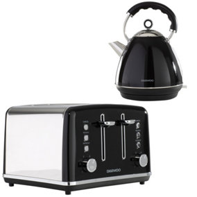 Daewoo Black Kensington Matching Toaster and Kettle Set 1.7 Litre Rapid Boil 4 Slice Retro SDA2447GE Combo Stainless Steel