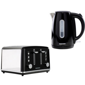 Daewoo Black Kensington Retro Matching Stainless Steel 4 Slice Toaster and Kettle Set 1.7 Litres Rapid Boil Auto Off SDA2446GE