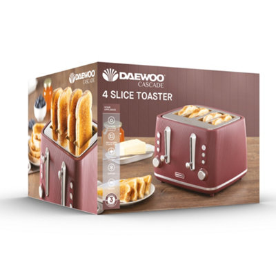 Daewoo Cascade 2-Slice Textured Matte Toaster Defrost Reheat  Functionality Ruby Red