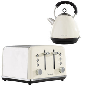 Daewoo Cream Kensington Matching Toaster and Kettle Set 1.7 Litre Rapid Boil 4 Slice Retro SDA2449GE Combo Stainless Steel