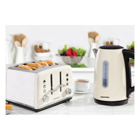 Daewoo Cream Kensington Retro Matching Stainless Steel 4 Slice Toaster and Kettle Set 1.7 Litres Rapid Boil Auto Off SDA2445GE