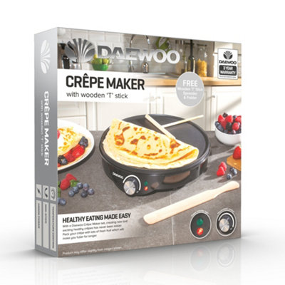 Daewoo Crepe Maker Electric Pancake Hot Plate Non Stick 1000W Black