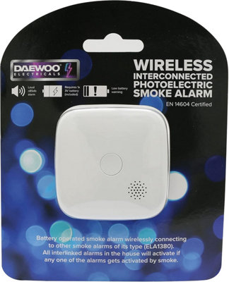 Daewoo ELA1380 Wireless Interconnected Photoelectric Smoke Alarm Interlink Devices with CR123A Battery