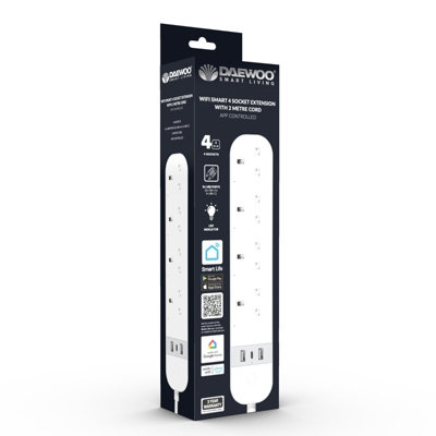 Daewoo Four Way Extension Lead Socket 4 Gang Smart Plug Power Strip with USB Ports & Compatible with Alexa Google Home