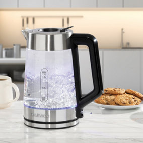 Daewoo Glass Kettle With Blue LED Cordless 3KW Rapid Boil 1.7L Easy Fill