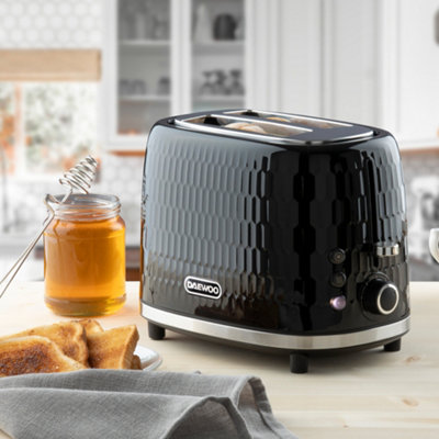 Daewoo Hive Toaster 2 Slice High Lift Handle 3D Embossed Black SDA2605GE